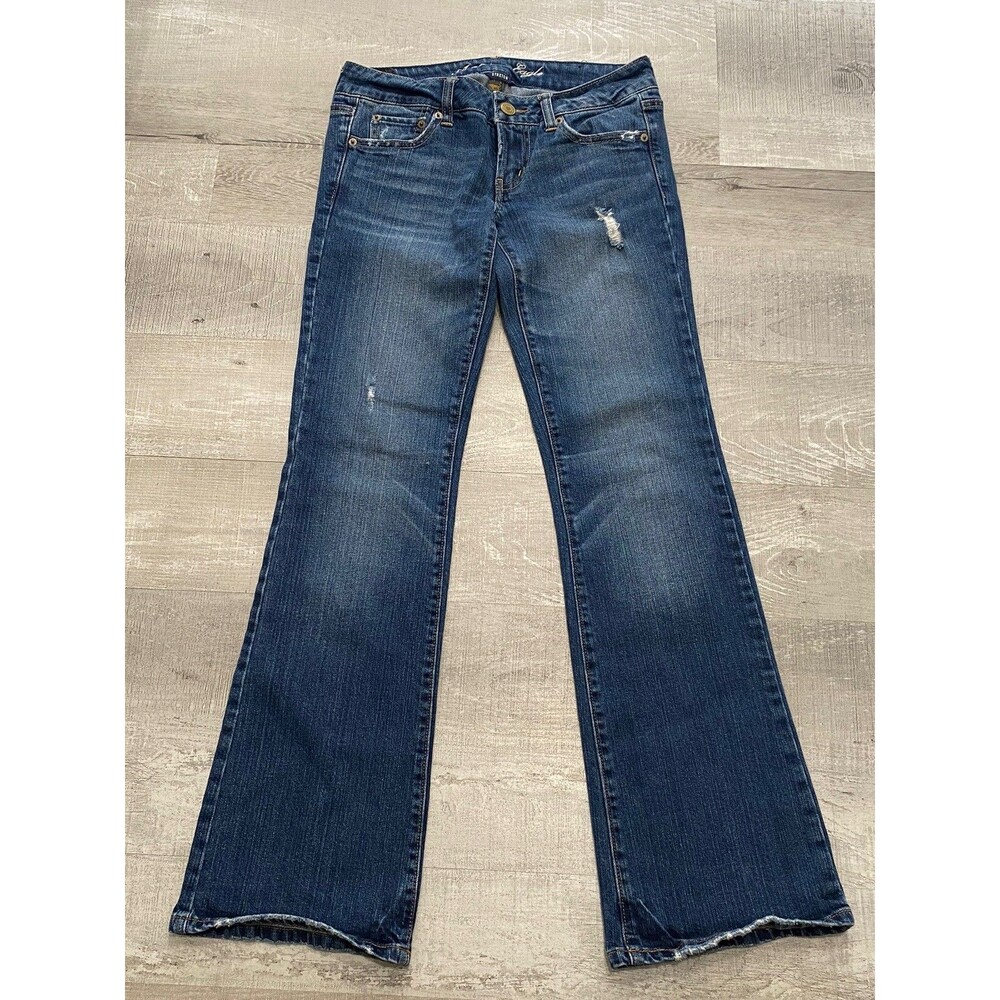 American Eagle Womens Jeans Favorite Boyfriend Flare Boot Blue Stretch Size 2